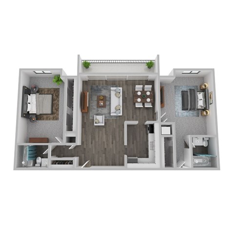 Floor plan for 2 beds, 2 baths, 1250 sqft